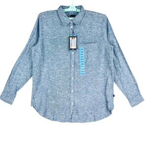 Gap Women Linen Blend Button Down Blue Chambray Shirt Size Large Long Sleeve NWT